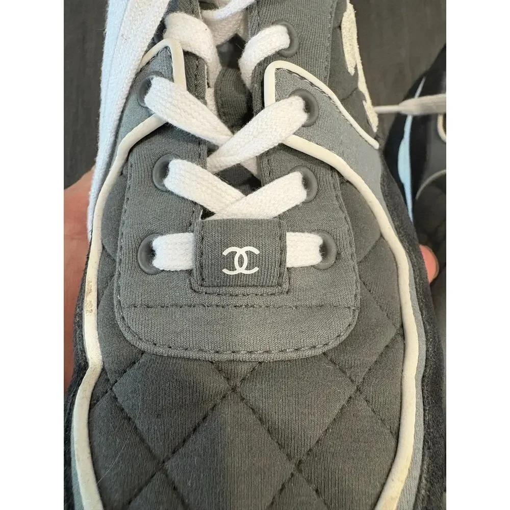 Chanel 2023 Fabric and Suede Calfskin Quilted Gray Trainer Sneakers Size 38(8)